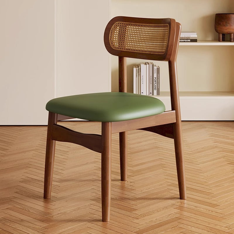 Solid Wood Dining Chair Home Nordic Vintage Style Rattan Chair with Backrest Dining Room Dining Table Chair Stool Leisure Chair
