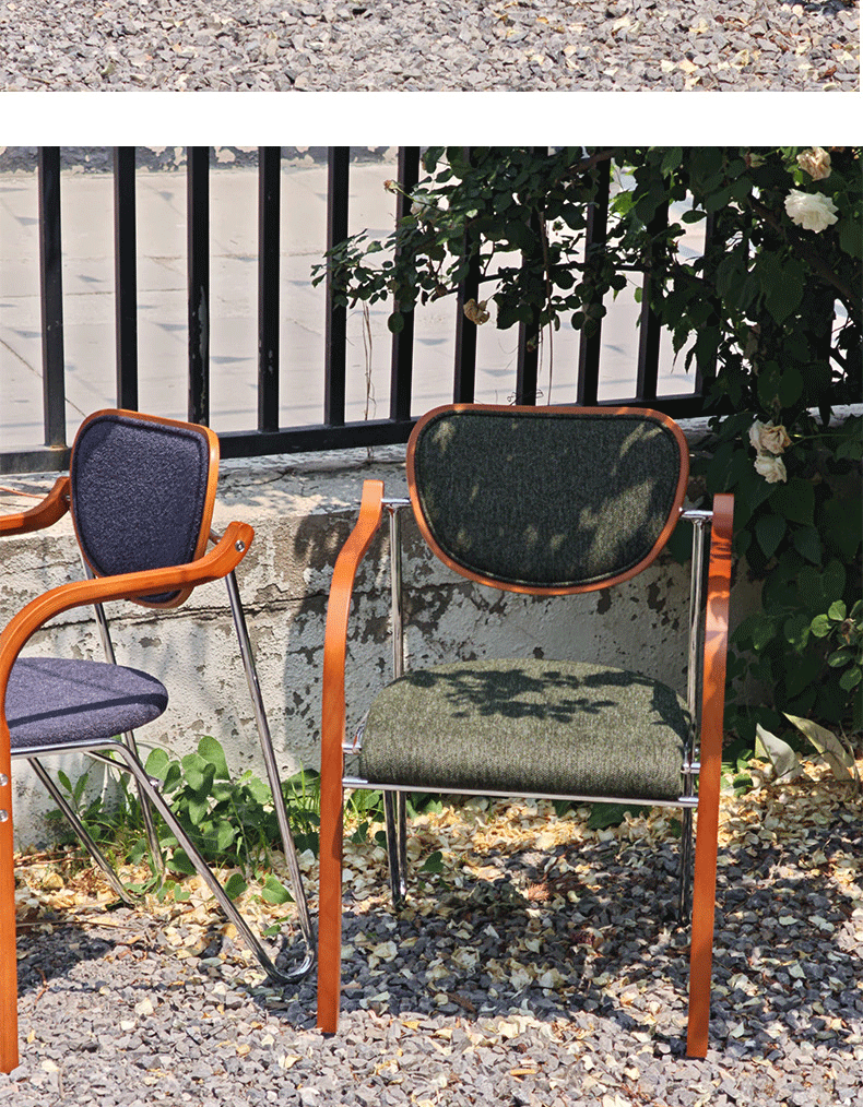 Nordic Light Luxury High-End Home Designer Chair with Solid Wood Armrests, Soft Cushion, Simple Casual Backrest Stool