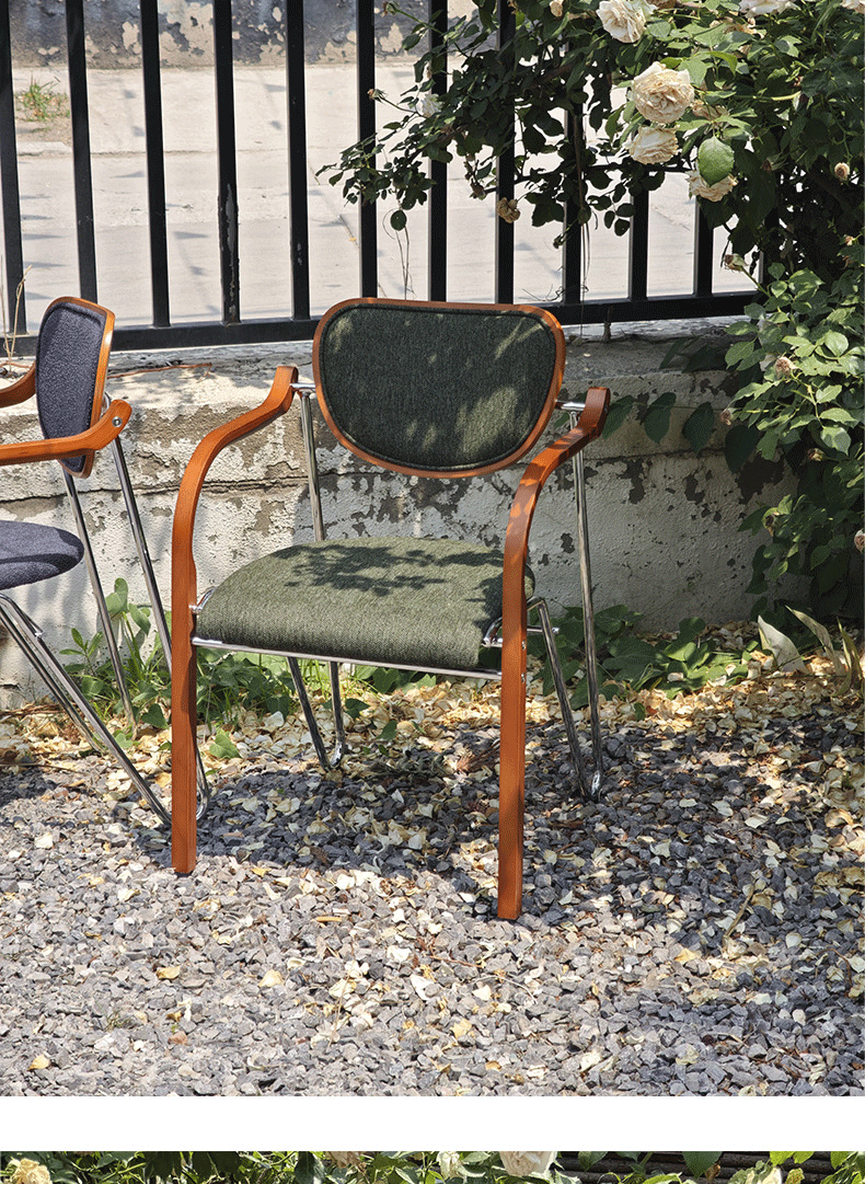 Nordic Light Luxury High-End Home Designer Chair with Solid Wood Armrests, Soft Cushion, Simple Casual Backrest Stool