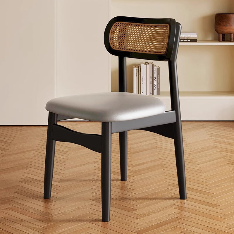 Solid Wood Dining Chair Home Nordic Vintage Style Rattan Chair with Backrest Dining Room Dining Table Chair Stool Leisure Chair