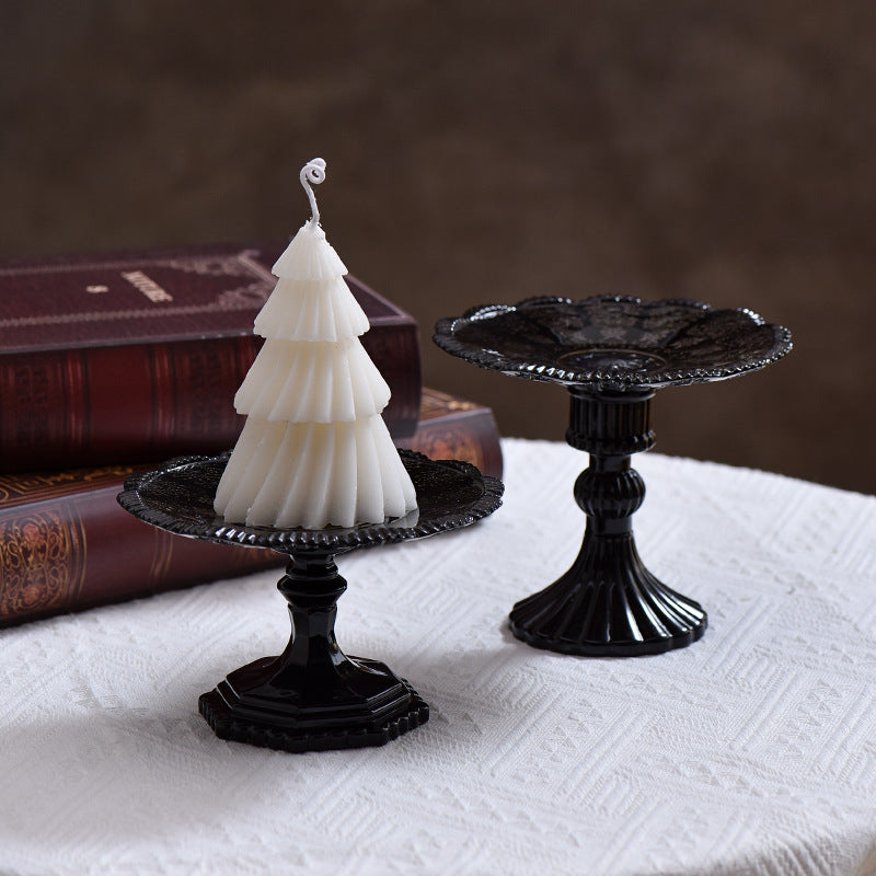 Christmas Vintage Relief Tall Crystal Glass Candle Holder Home Candle Stand Base Romantic Candlelight Dinner Photo