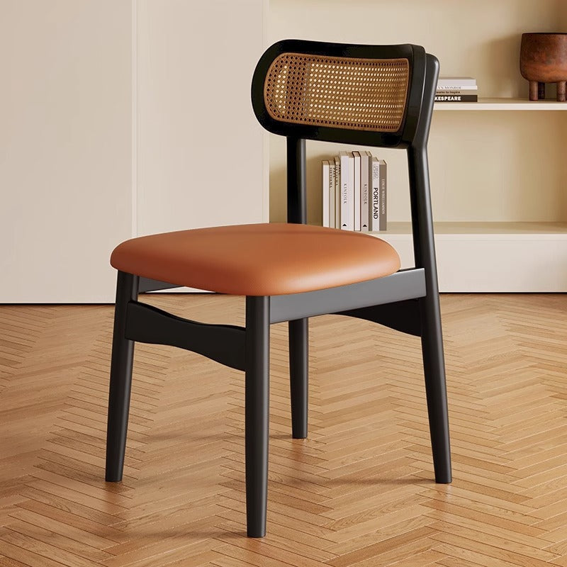 Solid Wood Dining Chair Home Nordic Vintage Style Rattan Chair with Backrest Dining Room Dining Table Chair Stool Leisure Chair
