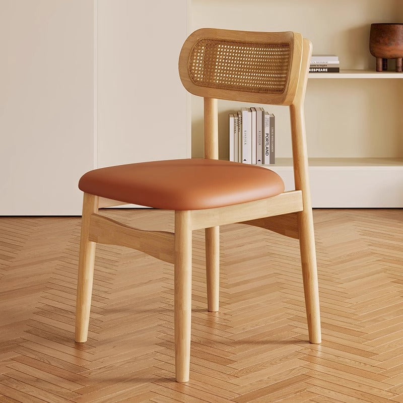 Solid Wood Dining Chair Home Nordic Vintage Style Rattan Chair with Backrest Dining Room Dining Table Chair Stool Leisure Chair