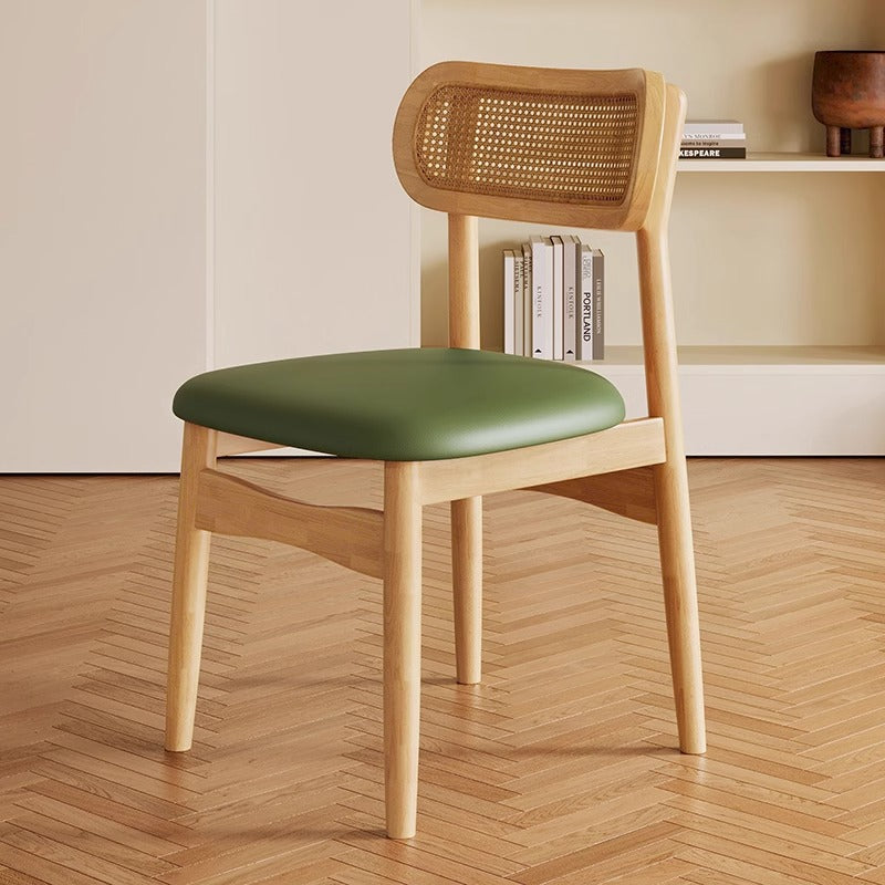 Solid Wood Dining Chair Home Nordic Vintage Style Rattan Chair with Backrest Dining Room Dining Table Chair Stool Leisure Chair