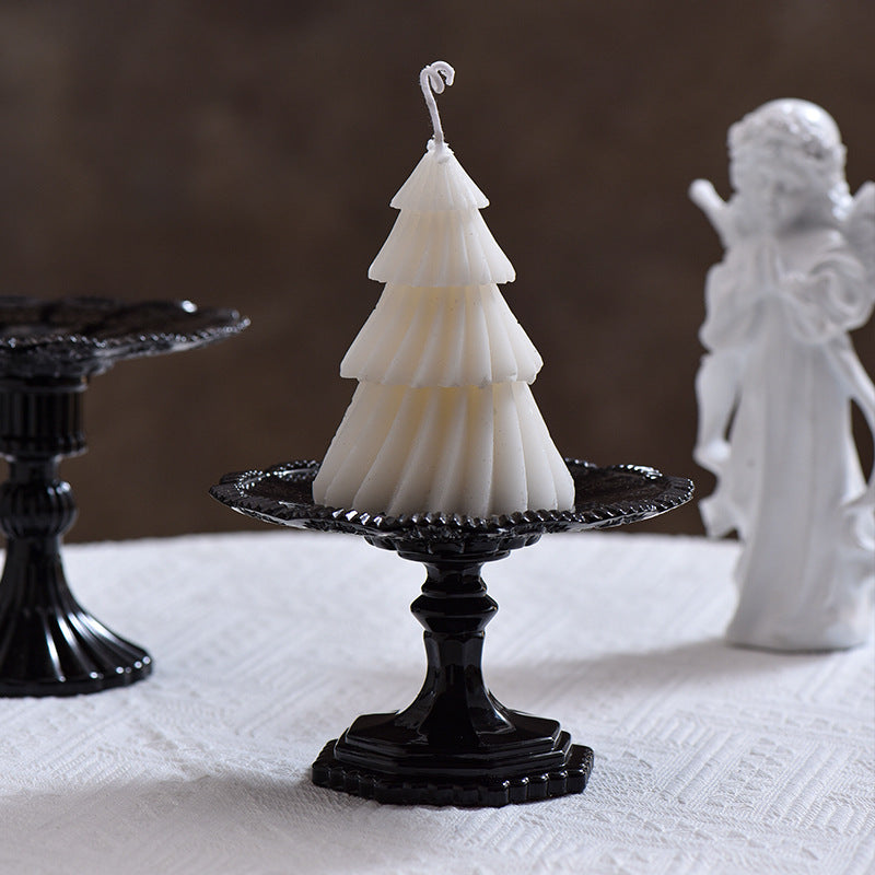 Christmas Vintage Relief Tall Crystal Glass Candle Holder Home Candle Stand Base Romantic Candlelight Dinner Photo
