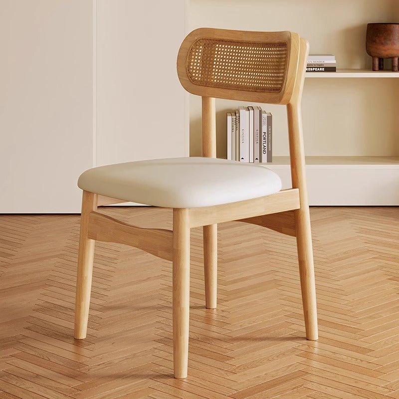 Solid Wood Dining Chair Home Nordic Vintage Style Rattan Chair with Backrest Dining Room Dining Table Chair Stool Leisure Chair