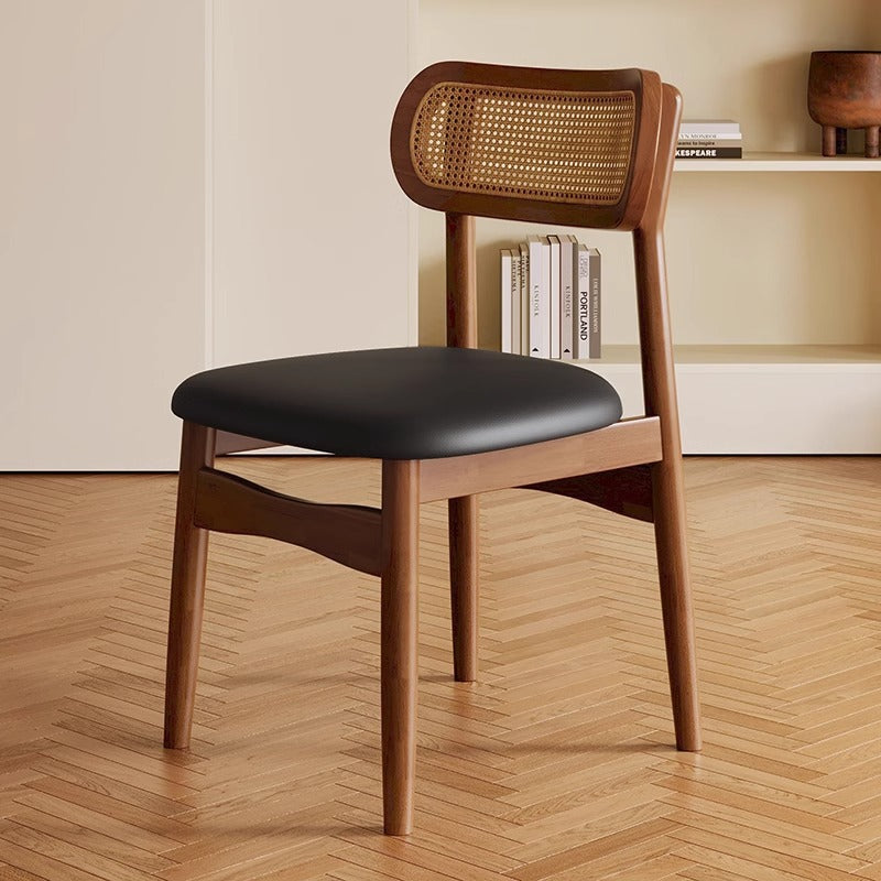 Solid Wood Dining Chair Home Nordic Vintage Style Rattan Chair with Backrest Dining Room Dining Table Chair Stool Leisure Chair