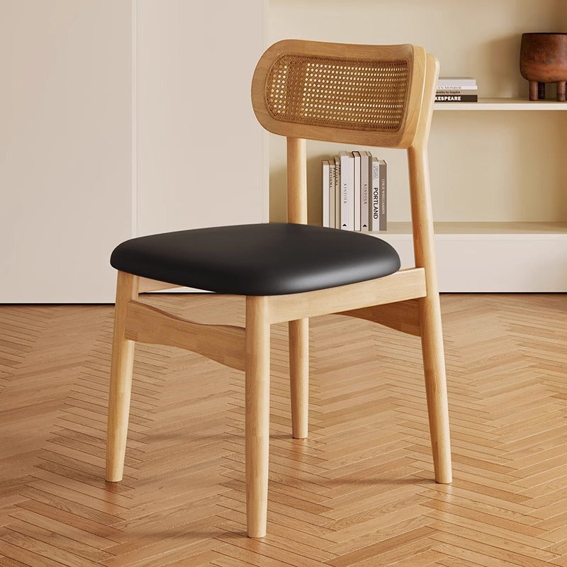Solid Wood Dining Chair Home Nordic Vintage Style Rattan Chair with Backrest Dining Room Dining Table Chair Stool Leisure Chair