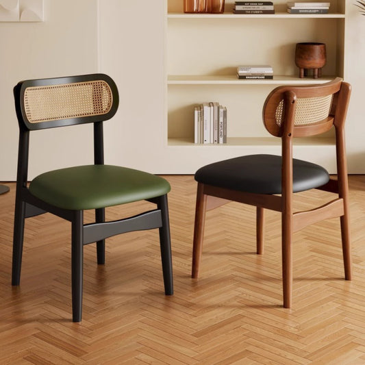 Solid Wood Dining Chair Home Nordic Vintage Style Rattan Chair with Backrest Dining Room Dining Table Chair Stool Leisure Chair