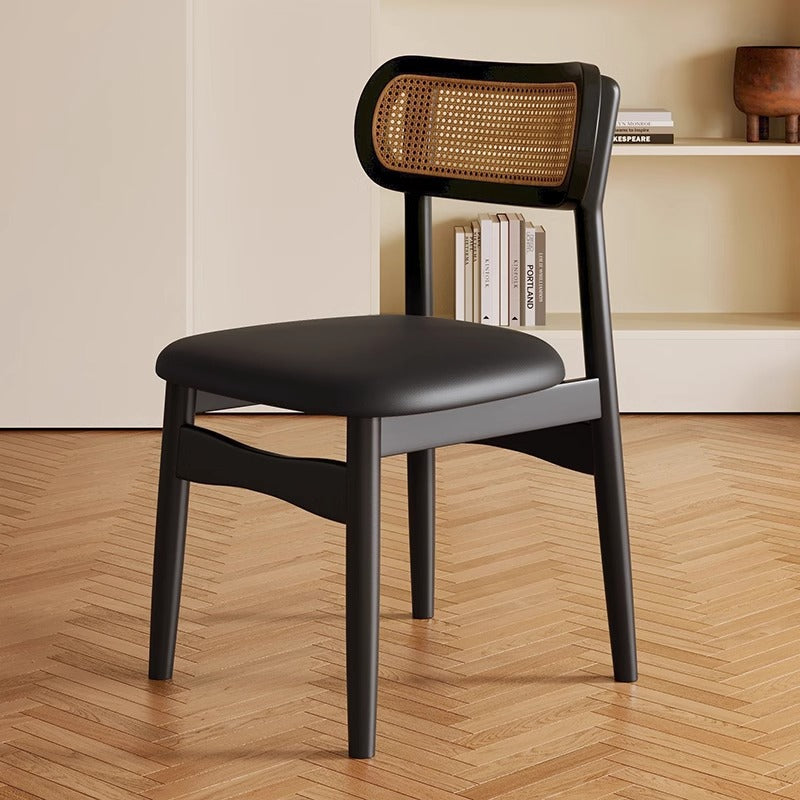 Solid Wood Dining Chair Home Nordic Vintage Style Rattan Chair with Backrest Dining Room Dining Table Chair Stool Leisure Chair