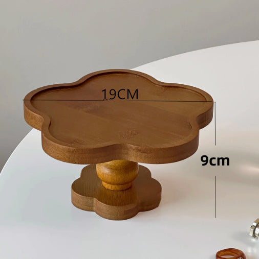 Solid Wood Vintage Lace High Foot Tray Aromatherapy Wooden Tray Candle Cake Tray Dessert Tray Floral French Style