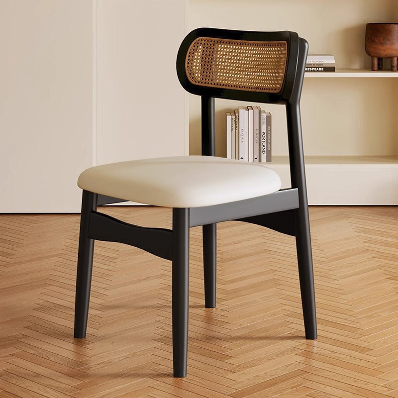 Solid Wood Dining Chair Home Nordic Vintage Style Rattan Chair with Backrest Dining Room Dining Table Chair Stool Leisure Chair
