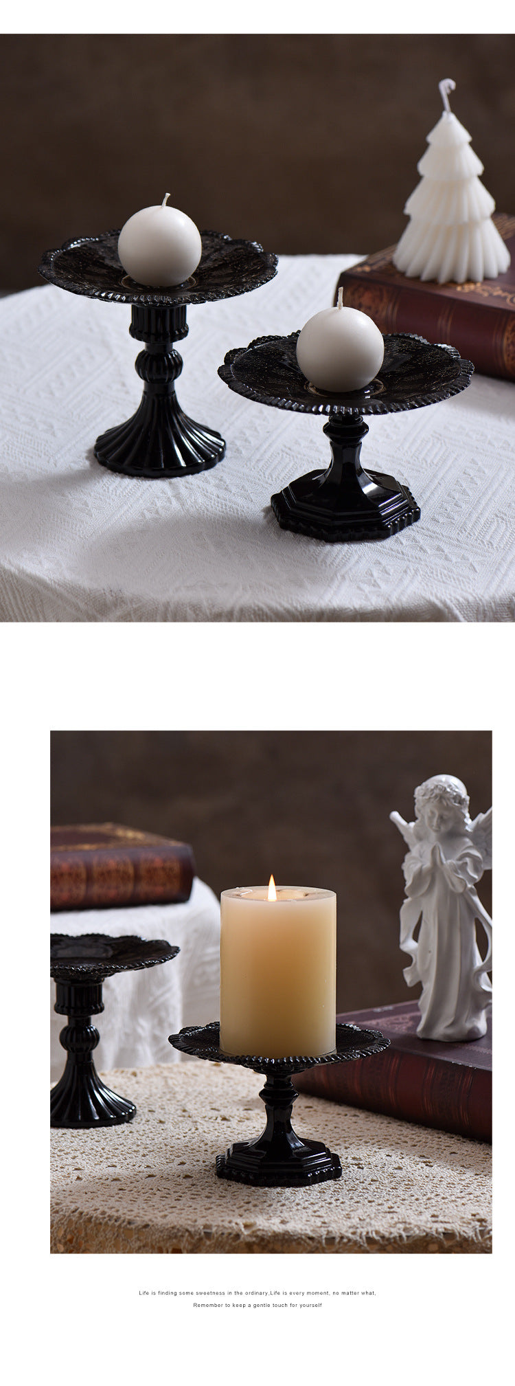 Christmas Vintage Relief Tall Crystal Glass Candle Holder Home Candle Stand Base Romantic Candlelight Dinner Photo
