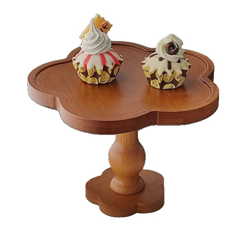 Solid Wood Vintage Lace High Foot Tray Aromatherapy Wooden Tray Candle Cake Tray Dessert Tray Floral French Style