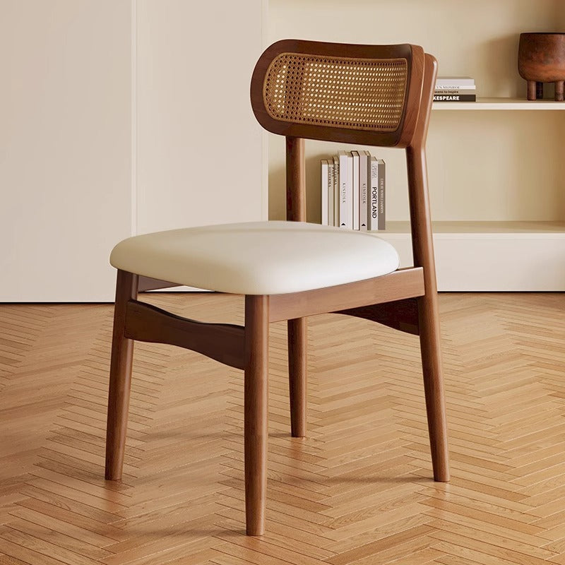 Solid Wood Dining Chair Home Nordic Vintage Style Rattan Chair with Backrest Dining Room Dining Table Chair Stool Leisure Chair
