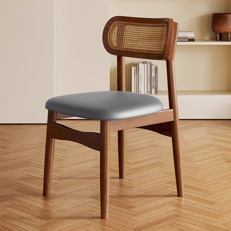 Solid Wood Dining Chair Home Nordic Vintage Style Rattan Chair with Backrest Dining Room Dining Table Chair Stool Leisure Chair