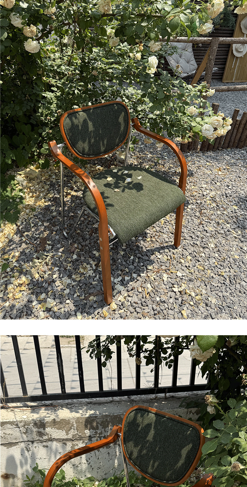 Nordic Light Luxury High-End Home Designer Chair with Solid Wood Armrests, Soft Cushion, Simple Casual Backrest Stool