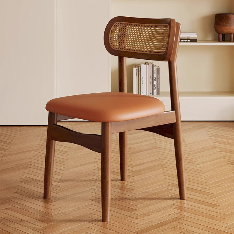 Solid Wood Dining Chair Home Nordic Vintage Style Rattan Chair with Backrest Dining Room Dining Table Chair Stool Leisure Chair
