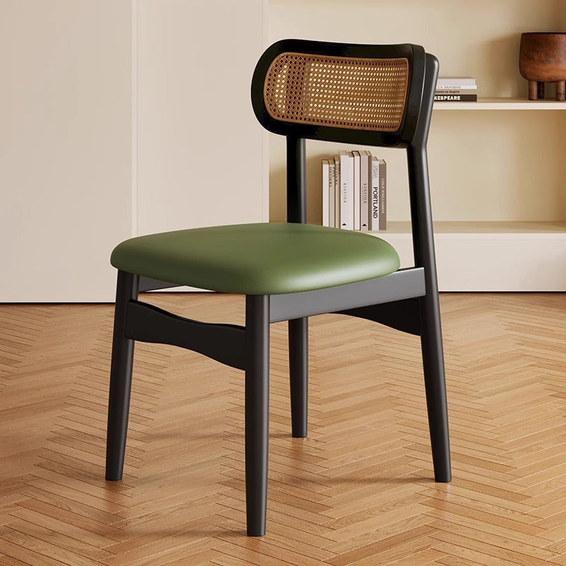 Solid Wood Dining Chair Home Nordic Vintage Style Rattan Chair with Backrest Dining Room Dining Table Chair Stool Leisure Chair