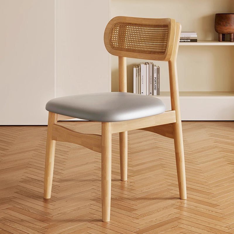 Solid Wood Dining Chair Home Nordic Vintage Style Rattan Chair with Backrest Dining Room Dining Table Chair Stool Leisure Chair