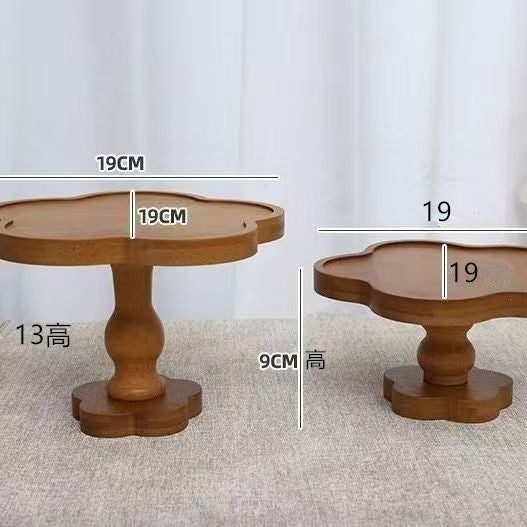 Solid Wood Vintage Lace High Foot Tray Aromatherapy Wooden Tray Candle Cake Tray Dessert Tray Floral French Style